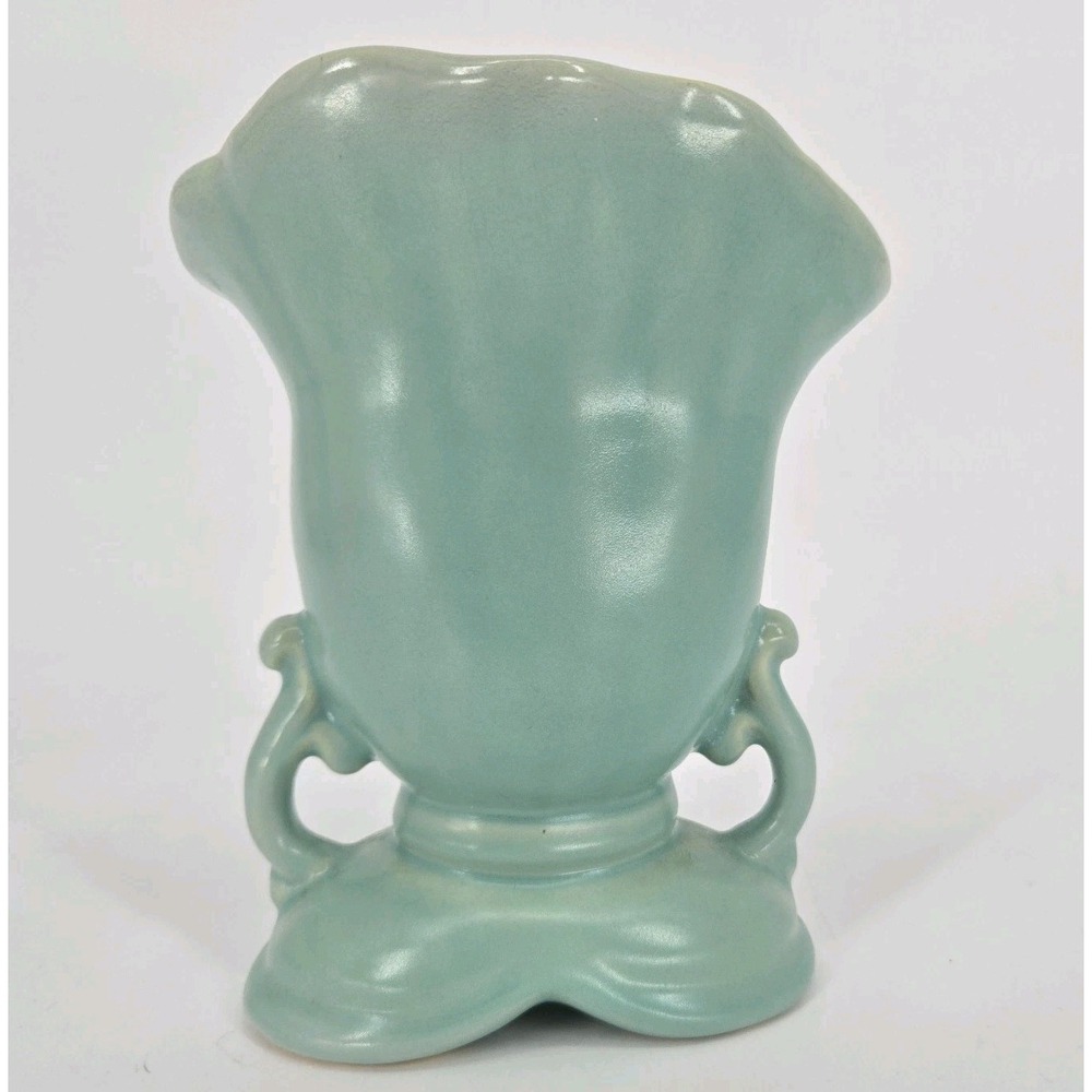 Vintage Weller Cameo Rose Vase Aqua Green White Floral Double Handle 7 In Deco - Picture 5 of 11
